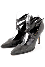 Load image into Gallery viewer, FW98 "JOAN" POINTED TOE WRAP HEELS WITH WEBBED PUMP S.38