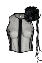 Load image into Gallery viewer, COMME DES GARÇONS "DARK ROMANCE" FW05 MESH TOP WITH LEATHER APPLIQUÉ