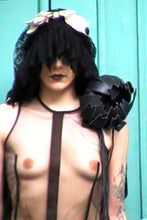 Load image into Gallery viewer, COMME DES GARÇONS "DARK ROMANCE" FW05 MESH TOP WITH LEATHER APPLIQUÉ