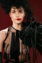 Load image into Gallery viewer, COMME DES GARÇONS "DARK ROMANCE" FW05 MESH TOP WITH LEATHER APPLIQUÉ