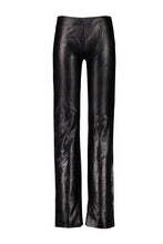 Load image into Gallery viewer, Black leather from Ann Demeulemeester SS97 runway collection, wide-leg pants with a glossy, crinkled texture, shown against a plain white background.
