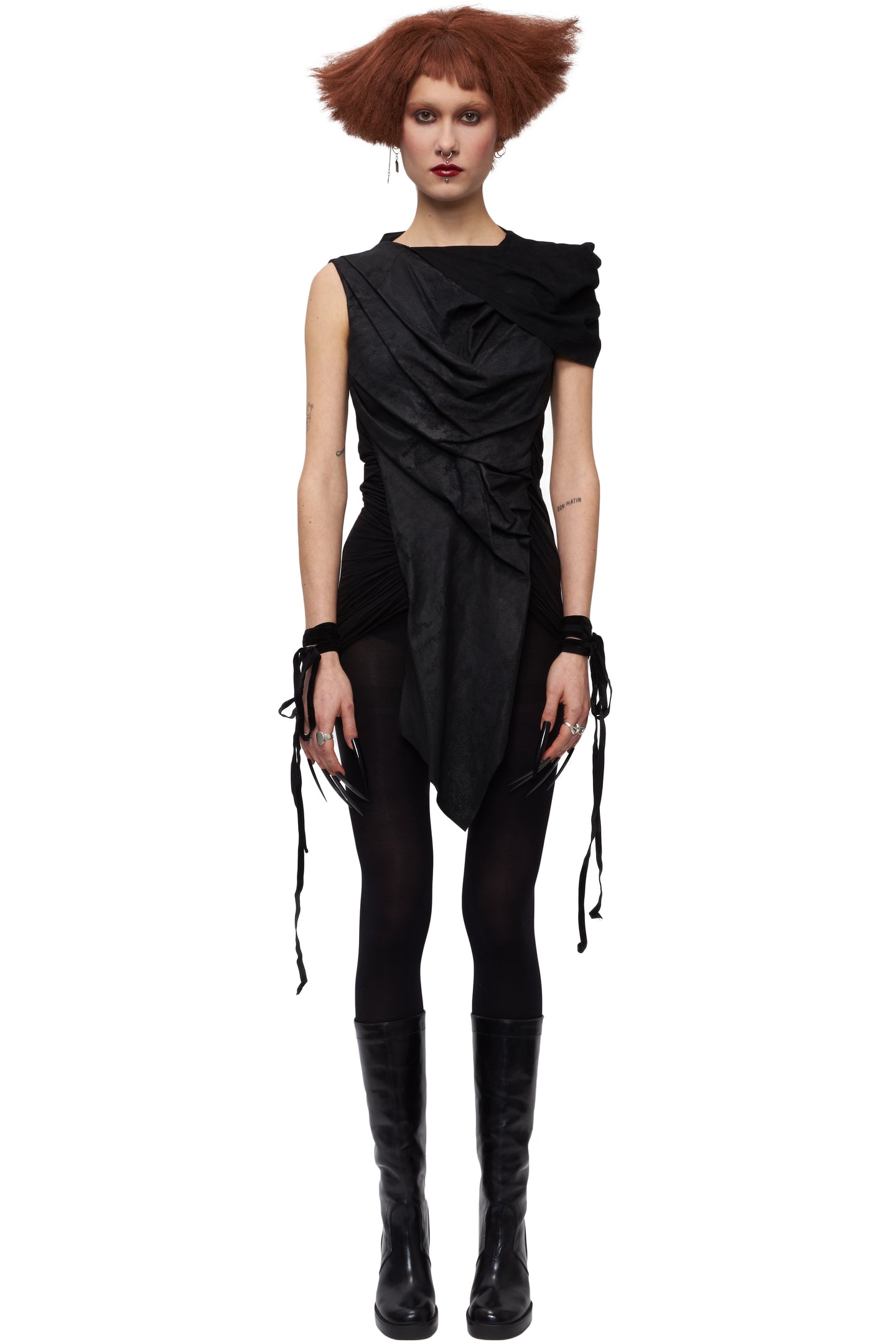 RICK OWENS SS10 'RELEASE' DRAPED LEATHER DRESS