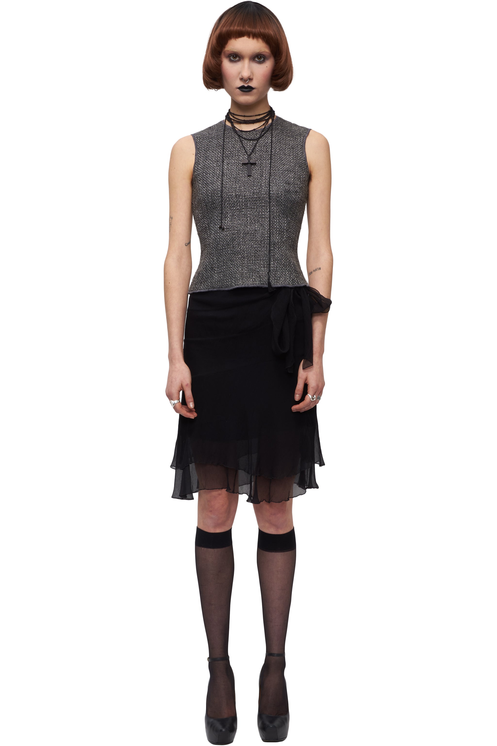 ⚫︎00s archive miu miu ウールカシミヤ スカート イタリア製 Miu Miu ロゴジャカード カシミアセーター | ブラック | FARFETCH JP